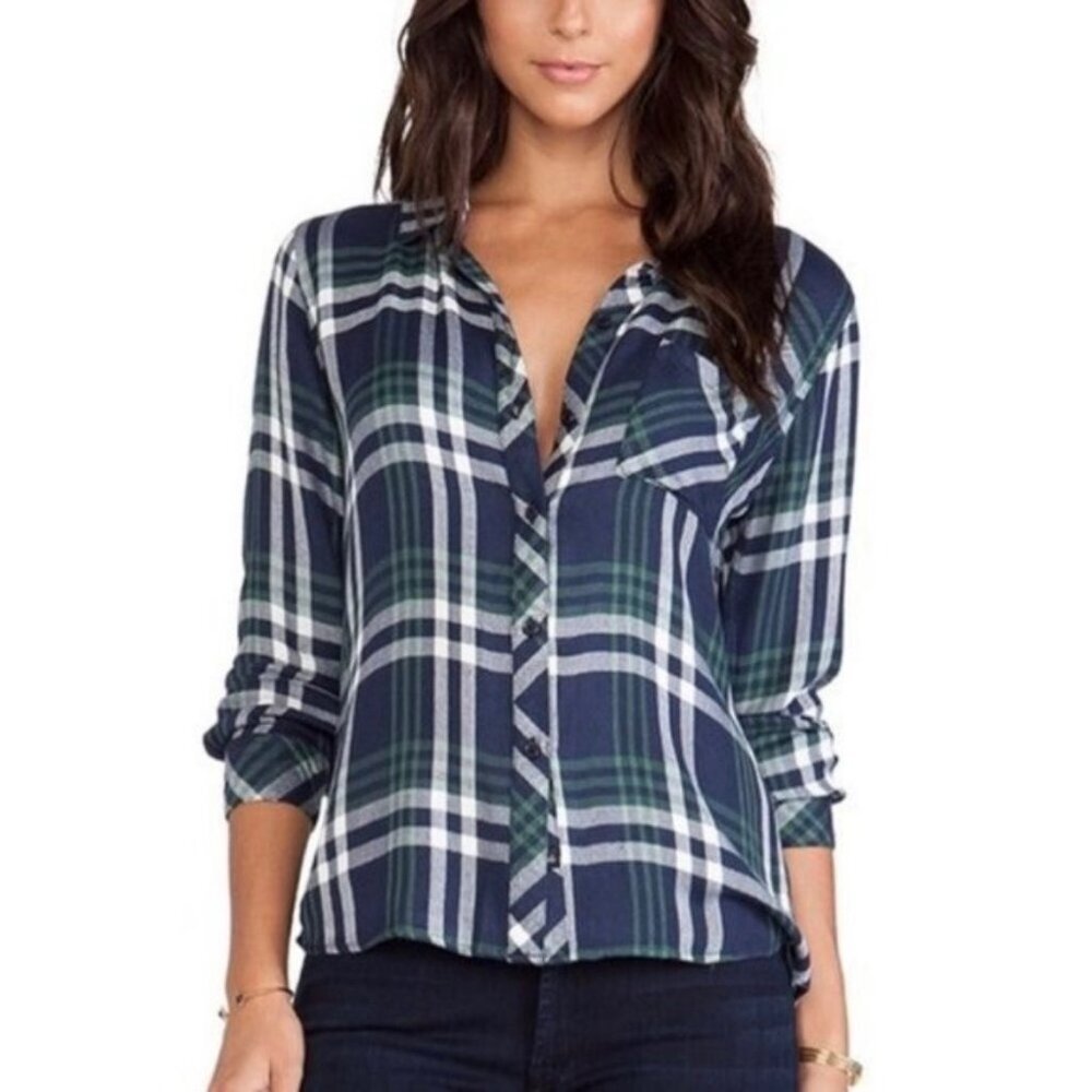 Rails Hunter Navy Green Plaid Button Up Flannel B… - image 2